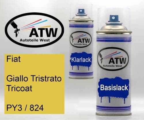 Fiat, Giallo Tristrato Tricoat, PY3 / 824: 400ml Sprühdose + 400ml Klarlack - Set, von ATW Autoteile West.